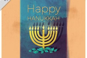 Watercolor greeting card with candelabra for hanukkah