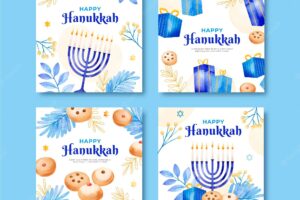 Watercolor hanukkah instagram posts collection