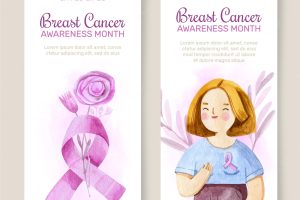 Watercolor international day against breast cancer vertical banners set