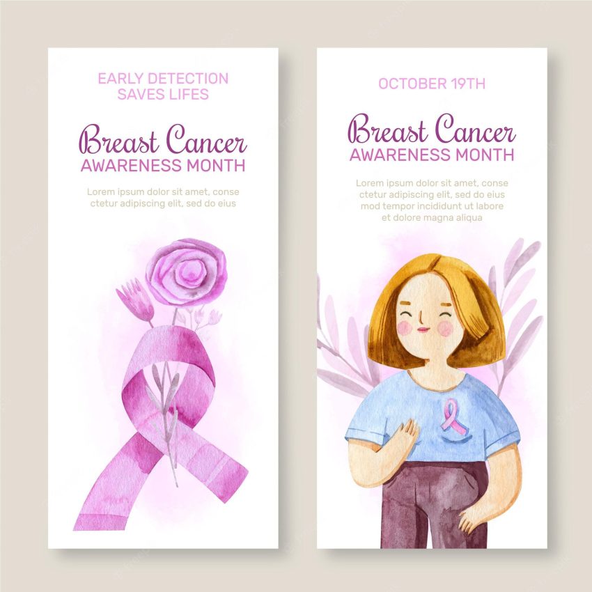 Watercolor international day against breast cancer vertical banners set