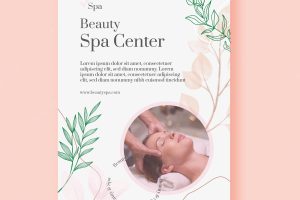 Watercolor spa poster template with leaves