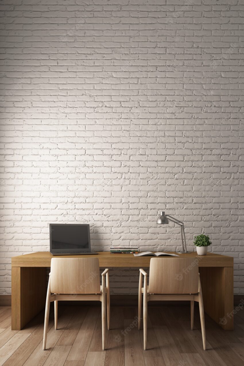 White bricks wall with modern working desk