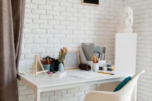 White desk for art supplies