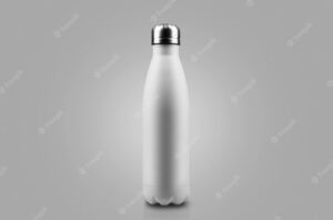 White thermo bottle isolated on grey background