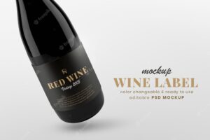 Wine label mockup psd, editable bottle design