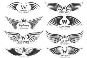 Wings logotype set. bird wing or winged logo design isolated on white background. pair of wings birds or angels for business logo illustration
