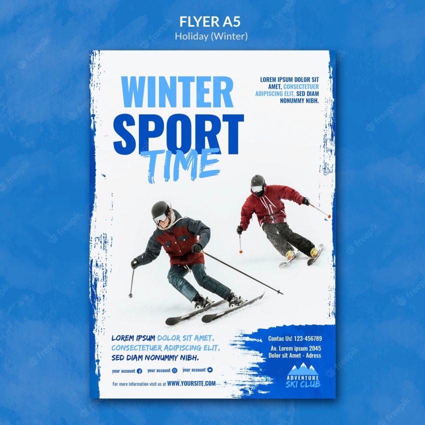 Winter ski resort a5 flyer template