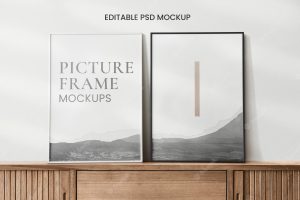 Wooden frames mockup against a wall