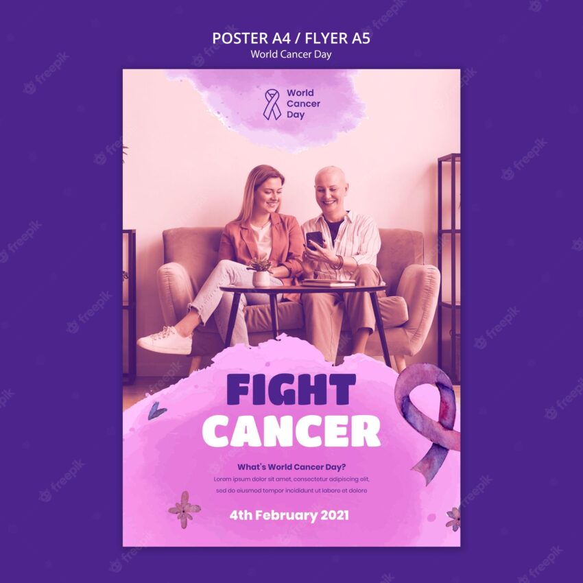 World cancer day poster template with ribbon