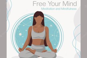 Yoga online classes poster template. girl doing yoga on a cosmic background. vector illustration.