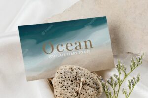 Abstract business card mockup dark blue ocean