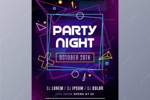 Abstract neon lights and borders music party poster
