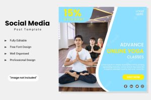 Advance online yoga classes social media post template vector