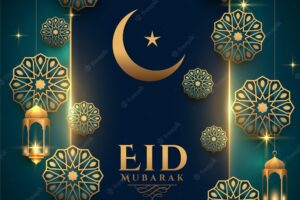 Arabic eid mubarak wishes greeting background with islamic decoration
