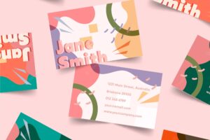 Arrangement of pastel-coloured business cards