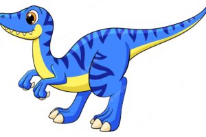 Baby raptor mascot cartoon blue velociraptor character