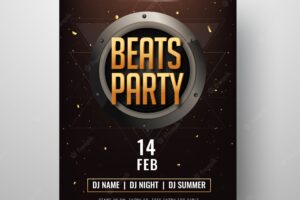 Beats party invitation card design with time, date and venue det