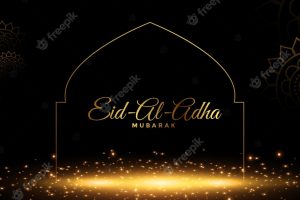 Beautiful eid al adha mubarak golden banner