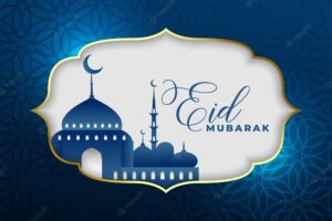 Beautiful eid mubarak card design in blue color