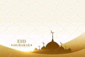 Beautiful golden eid mubarak mosque greeting card