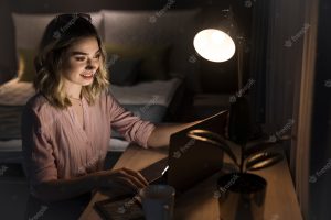 Beautiful woman working on laptop