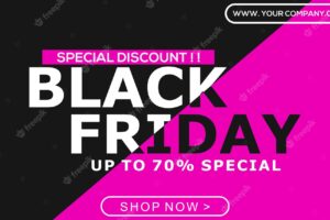 Black friday sale banner on purple and black background