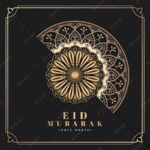 Black and gold eid mubarak postcard vector