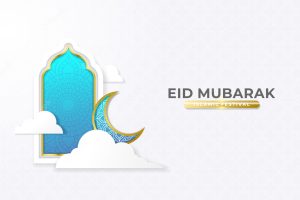 Blue and gold eid mubarak greetings
