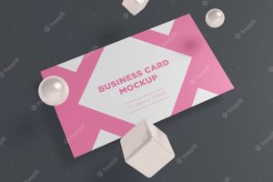 Business card mockup with ball and box