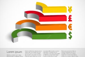 Business diagram template with colorful 3 d chart elements with exchange rates