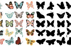 Butterflies set silhouette on white background isolated vector