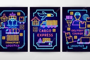 Cargo neon flyer concepts vector illustration of logistics promotion