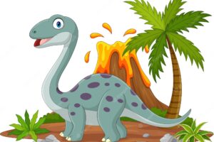 Cartoon brontosaurus dinosaur in the jungle