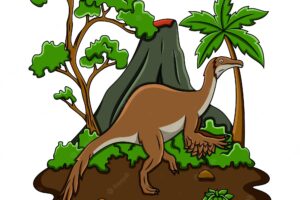 Cartoon deinocheirus in the jungle