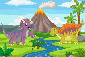 Cartoon funny dinosaurs in the jungle