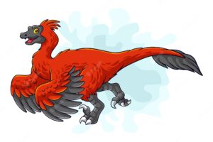 Cartoon funny pyroraptor isolated on white background
