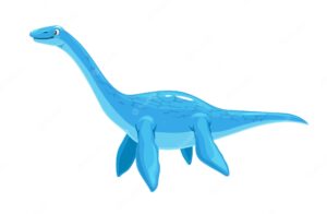 Cartoon plesiosaur dinosaur underwater lizard