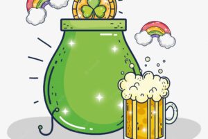 Coin clover with cauldron and beer glass