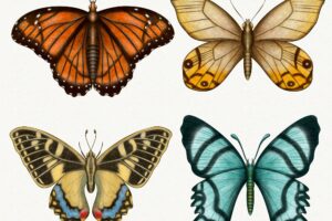 Collection of different watercolor butterflies