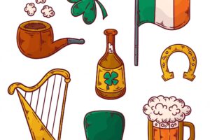 Collection of hand drawn traditional st. patrick's day elements