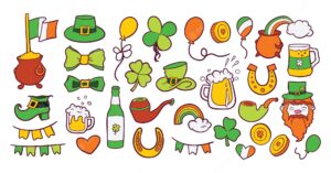 Colorful saint patrick's day celebration themed vector drawings and elements illustrations.