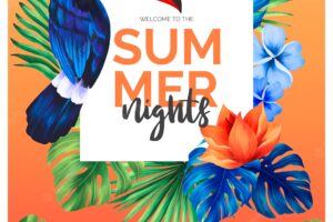 Colorful summer nights poster template with toucan