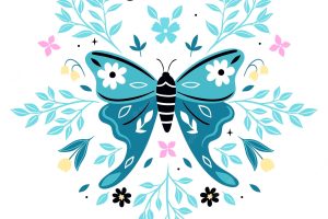 Composition with butterfly and floral elements isolated on white background