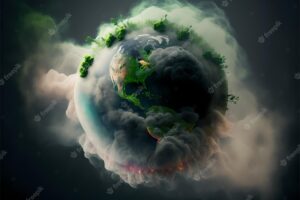 The concept of saving the planet earth day there is no planet b a filthy carbon monoxideaddled skullshaped planet earth ai generation