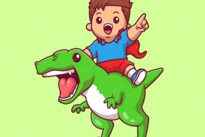 Cute boy riding dinosaur cartoon vector icon illustration people animal icon concept isolated flat