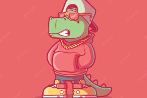Cute and cool dino character vector illustration animal funny brand design concept