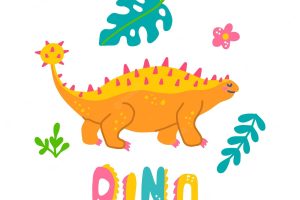 Cute dinosaur baby print ankylosaurus in flat hand drawn style with hand lettered dino
