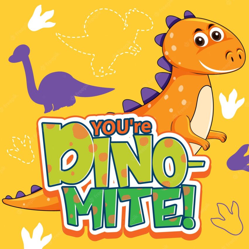 Cute dinosaur character with font design for word you're dino mite