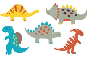 Cute dinosaurs set vector illustration isolated on white for childish design clothes toys