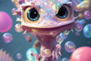 Cute dragon made of bubbles pixar style generative ai